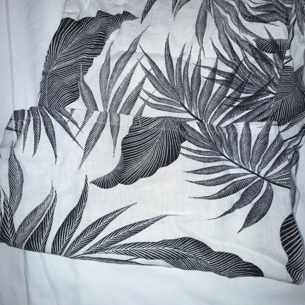 Tahari 100% Linen Wide Leg Pants Womens Size L White Black Tropical Palm Print - Picture 7 of 7
